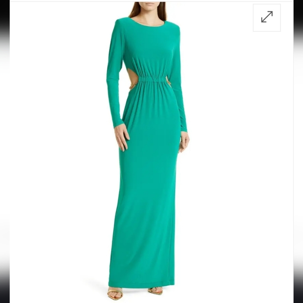 Ramy Brook Rosemary Elegant Green Maxi Dress with Cutout Details
